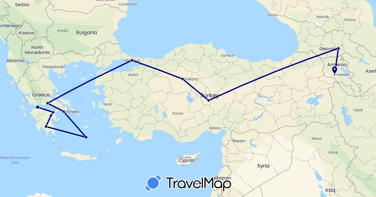 TravelMap itinerary: driving in Armenia, Georgia, Greece, Turkey (Asia, Europe)